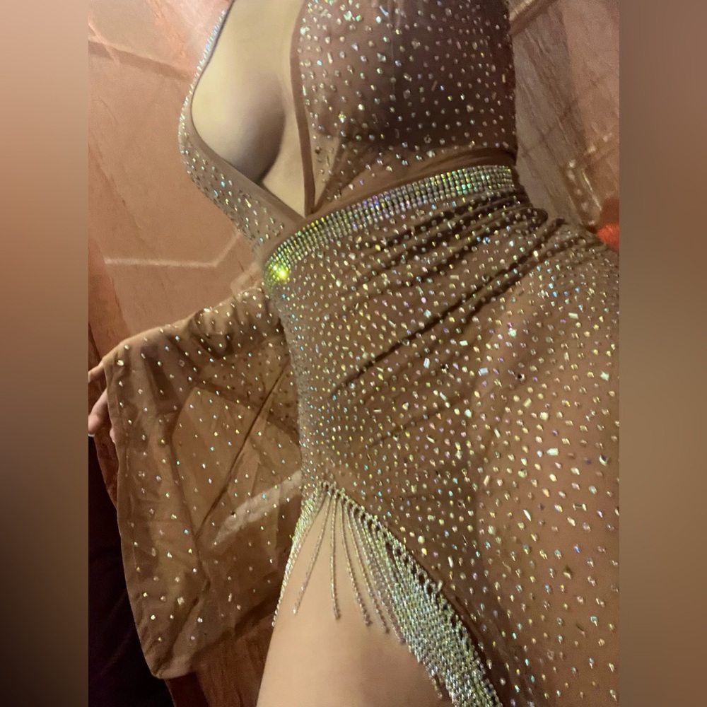 Marilyn-esque crystallized mesh gown, fits like a medium